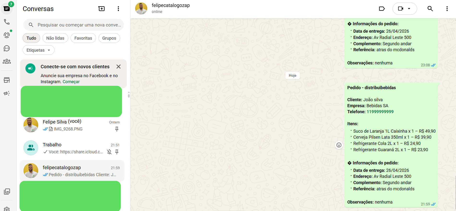 Pedido no WhatsApp